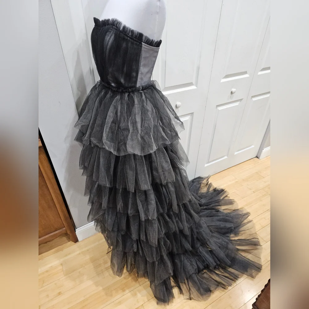 Dolls Kill Unholy Dramatic Flair Tiered Black Gray Tulle Maxi Dress Gown S - Picture 13 of 16